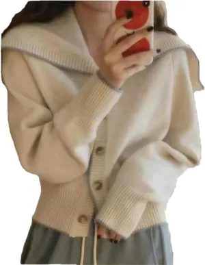 Spring Women Sweater Wool Sailor Collar Slim Cardigan Female Casual Knitted Tops Soft Jacket
