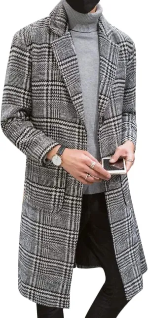 Springrain Men's Wool Blend Pea Coat Notched Collar Single Breasted Overcoat Warm Winter Trench Coat