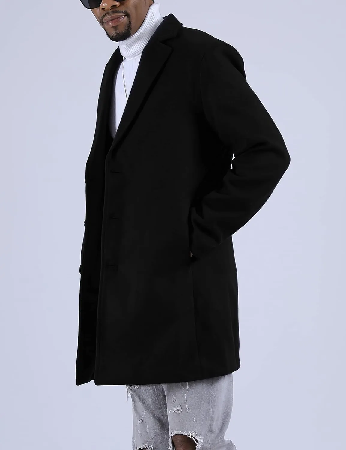 Springrain Men's Wool Blend Pea Coat Notched Collar Single Breasted Overcoat Warm Winter Trench Coat