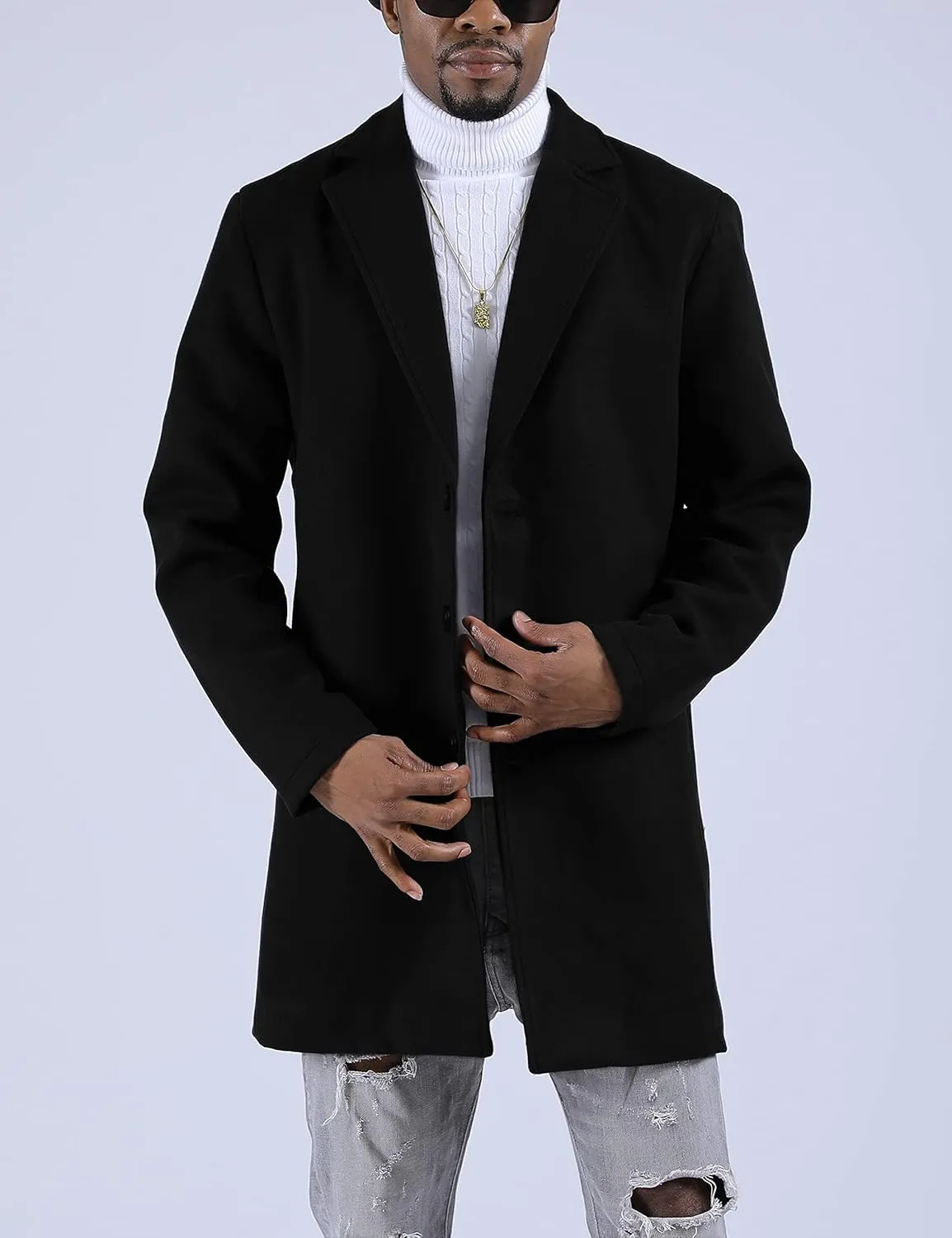 Springrain Men's Wool Blend Pea Coat Notched Collar Single Breasted Overcoat Warm Winter Trench Coat