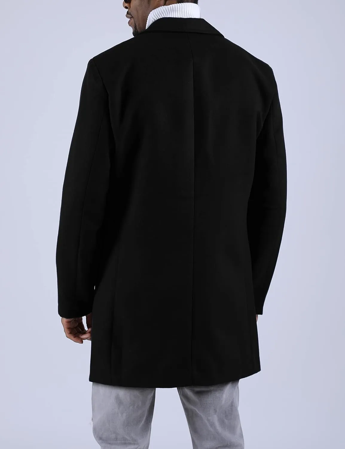 Springrain Men's Wool Blend Pea Coat Notched Collar Single Breasted Overcoat Warm Winter Trench Coat
