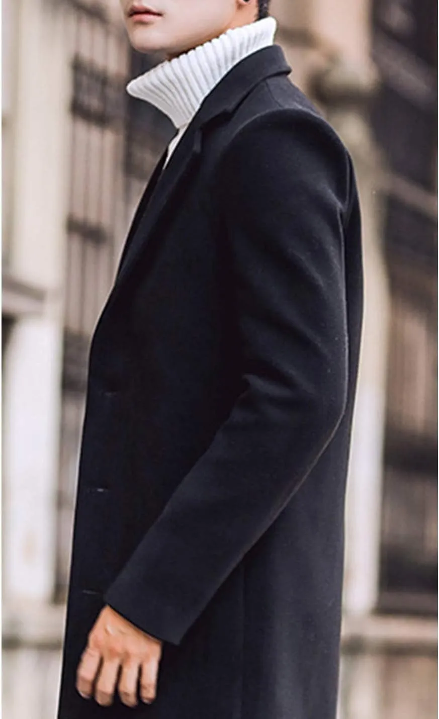 Springrain Men's Wool Blend Pea Coat Notched Collar Single Breasted Overcoat Warm Winter Trench Coat