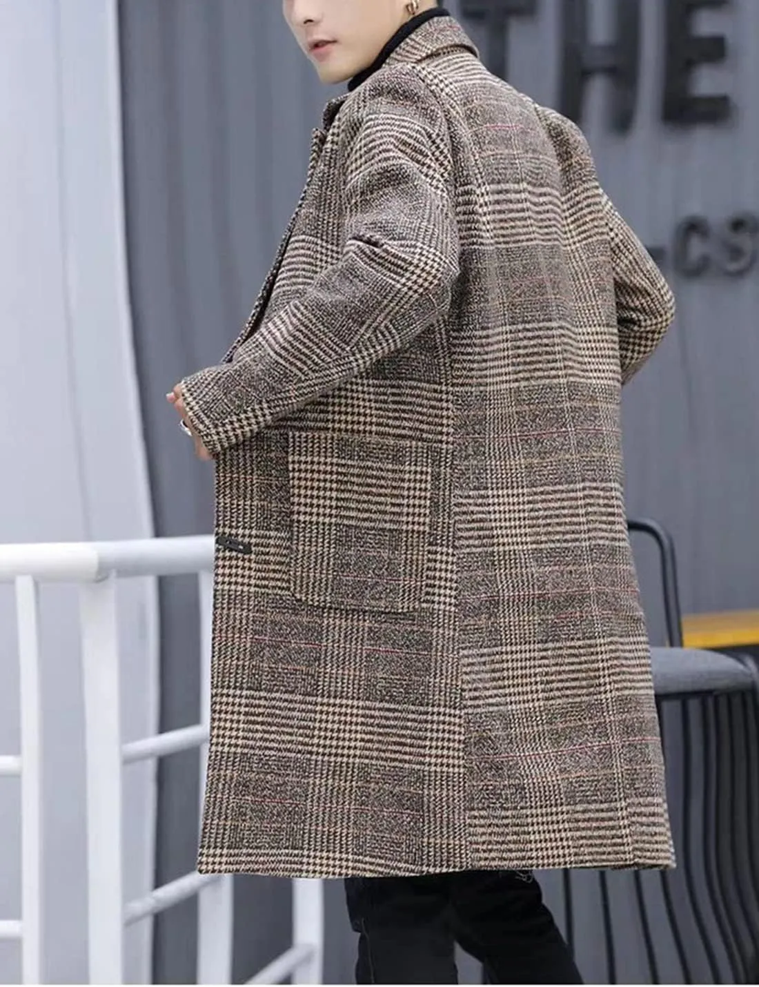 Springrain Men's Wool Blend Pea Coat Notched Collar Single Breasted Overcoat Warm Winter Trench Coat