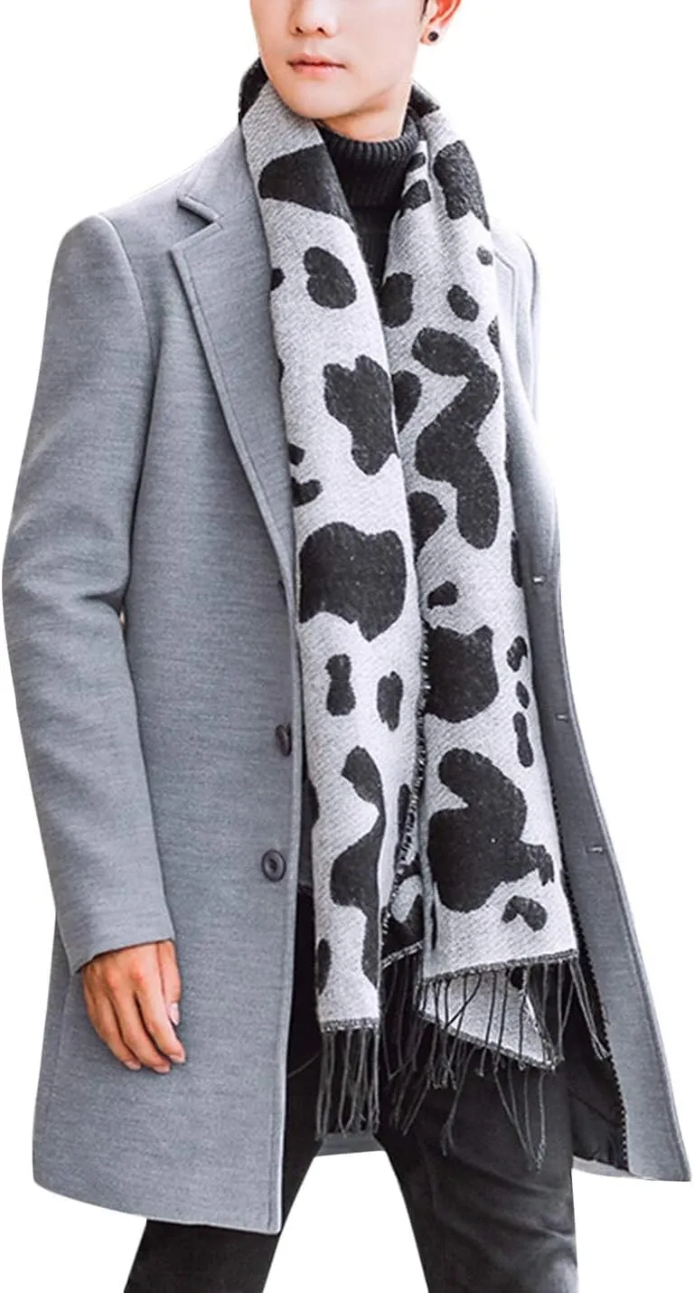 Springrain Men's Wool Blend Pea Coat Notched Collar Single Breasted Overcoat Warm Winter Trench Coat