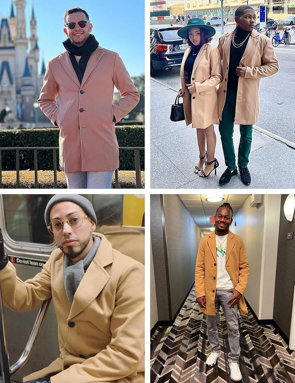 Springrain Men's Wool Blend Pea Coat Notched Collar Single Breasted Overcoat Warm Winter Trench Coat