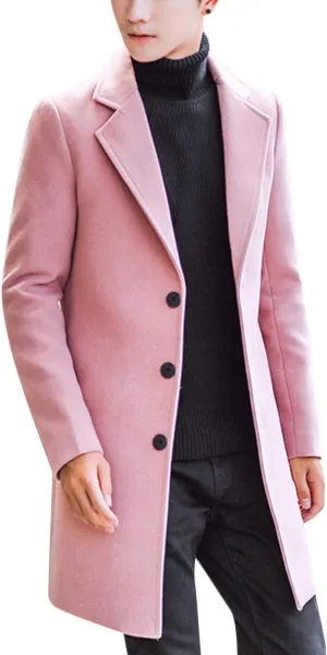 Springrain Men's Wool Blend Pea Coat Notched Collar Single Breasted Overcoat Warm Winter Trench Coat