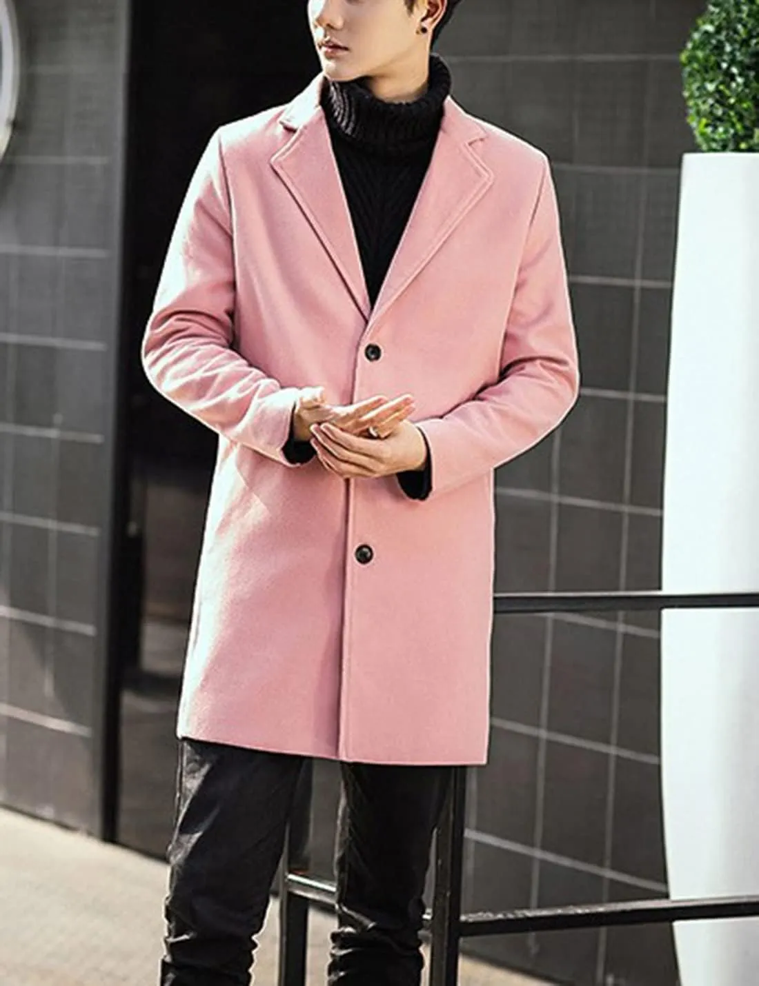 Springrain Men's Wool Blend Pea Coat Notched Collar Single Breasted Overcoat Warm Winter Trench Coat