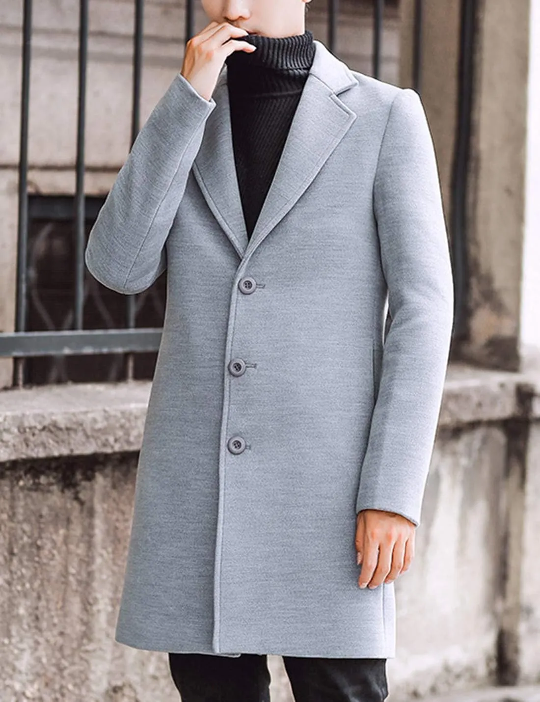 Springrain Men's Wool Blend Pea Coat Notched Collar Single Breasted Overcoat Warm Winter Trench Coat