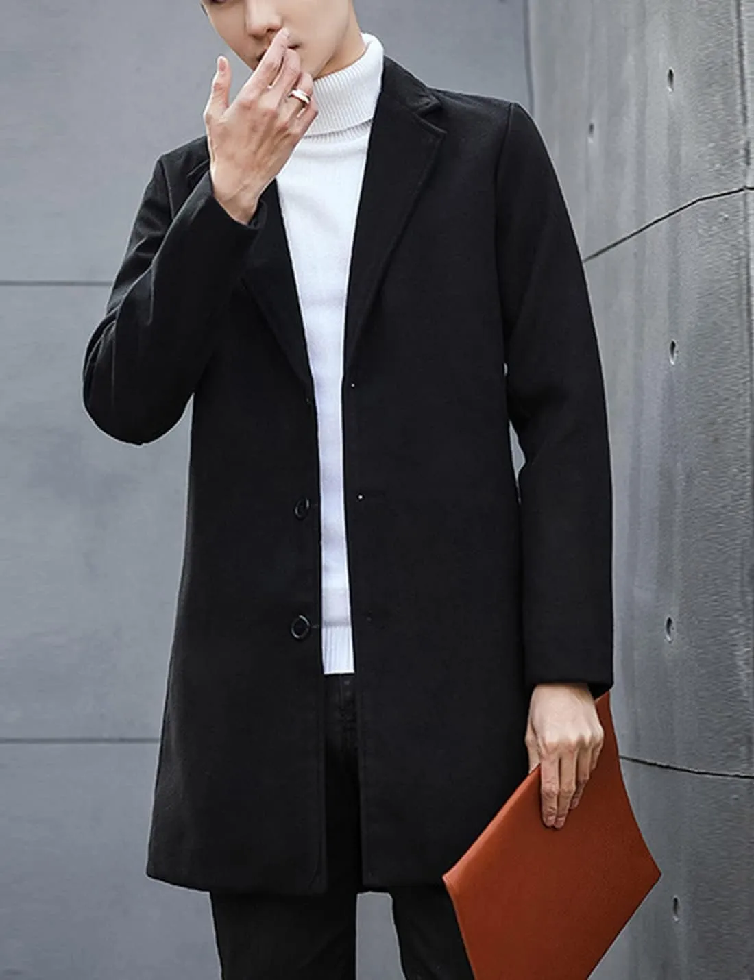 Springrain Men's Wool Blend Pea Coat Notched Collar Single Breasted Overcoat Warm Winter Trench Coat
