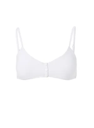 St Tropez White Ribbed Over The Shoulder Popper Crop Bikini Top