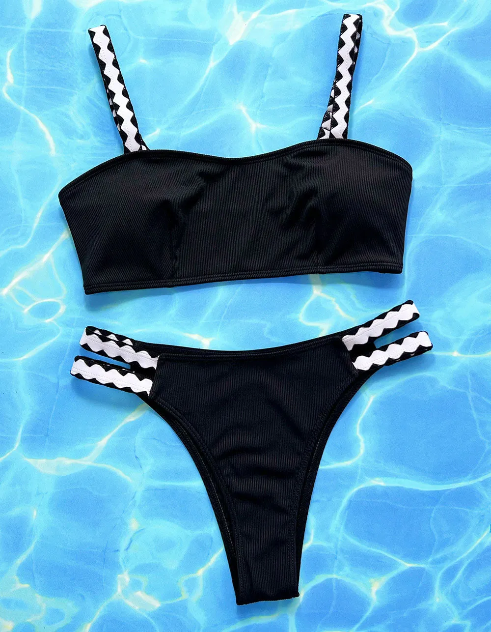 Strap Solid-color Backless Two-Piece Bikini Swimwear Sets