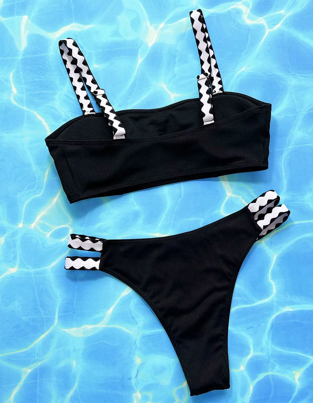 Strap Solid-color Backless Two-Piece Bikini Swimwear Sets