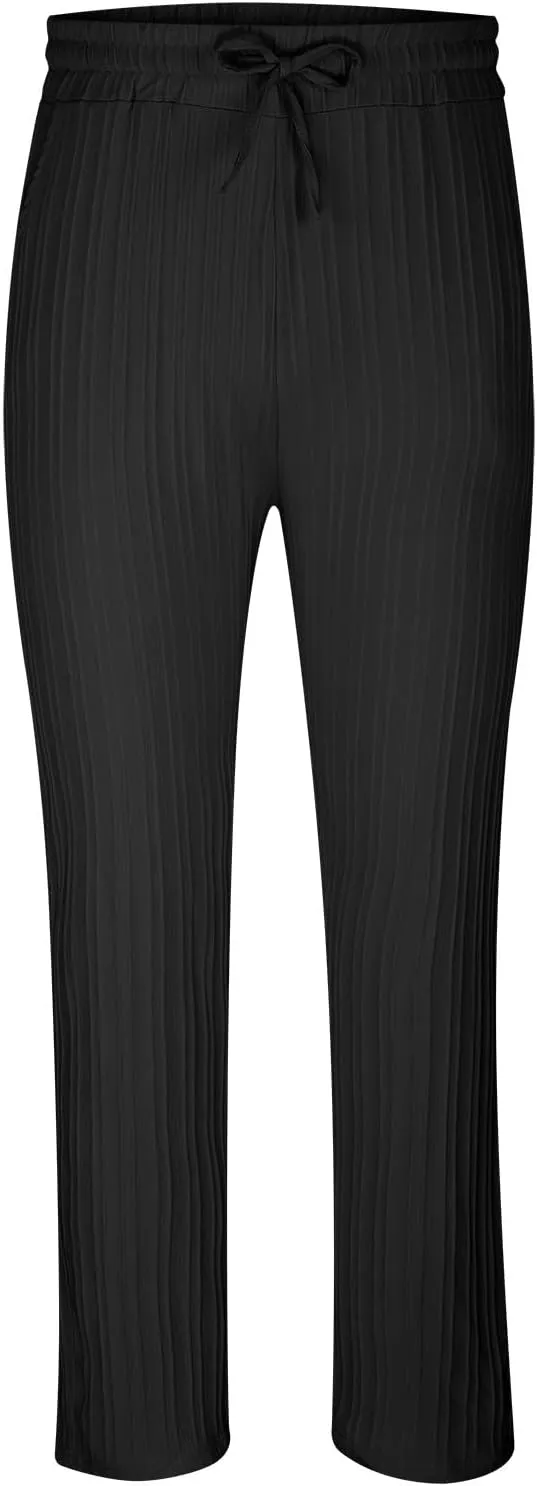 Striped Dress Pants Men Slim Fit Elastic Waist Lounge Pants Plus Size Summer Lightweight Trousers Casual Comfy Pants