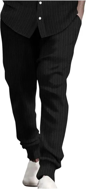 Striped Dress Pants Men Slim Fit Elastic Waist Lounge Pants Plus Size Summer Lightweight Trousers Casual Comfy Pants