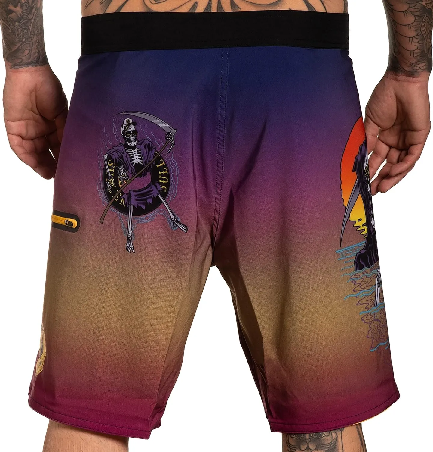 Sullen River Reapers SCM3903 New Water-Resistant Tattoo Graphic Board Shorts for Men