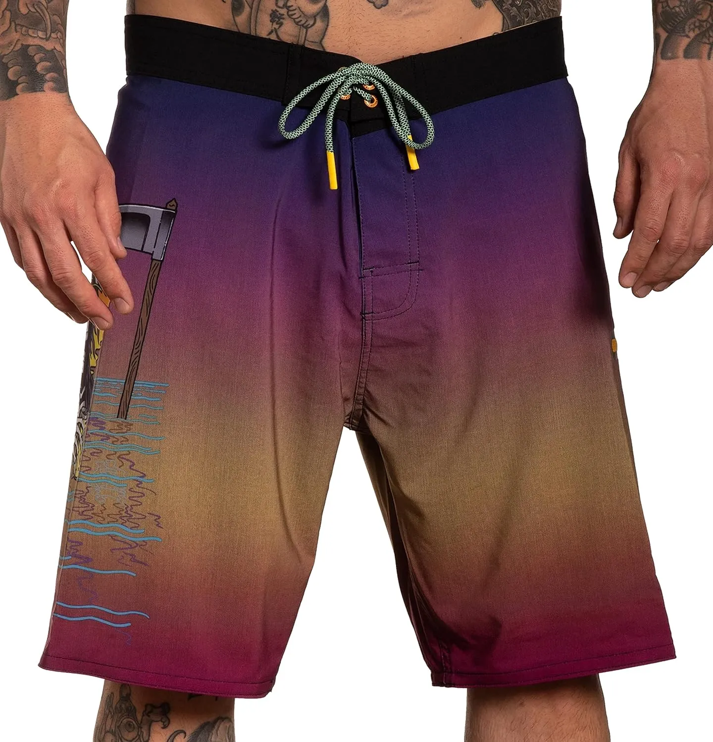 Sullen River Reapers SCM3903 New Water-Resistant Tattoo Graphic Board Shorts for Men