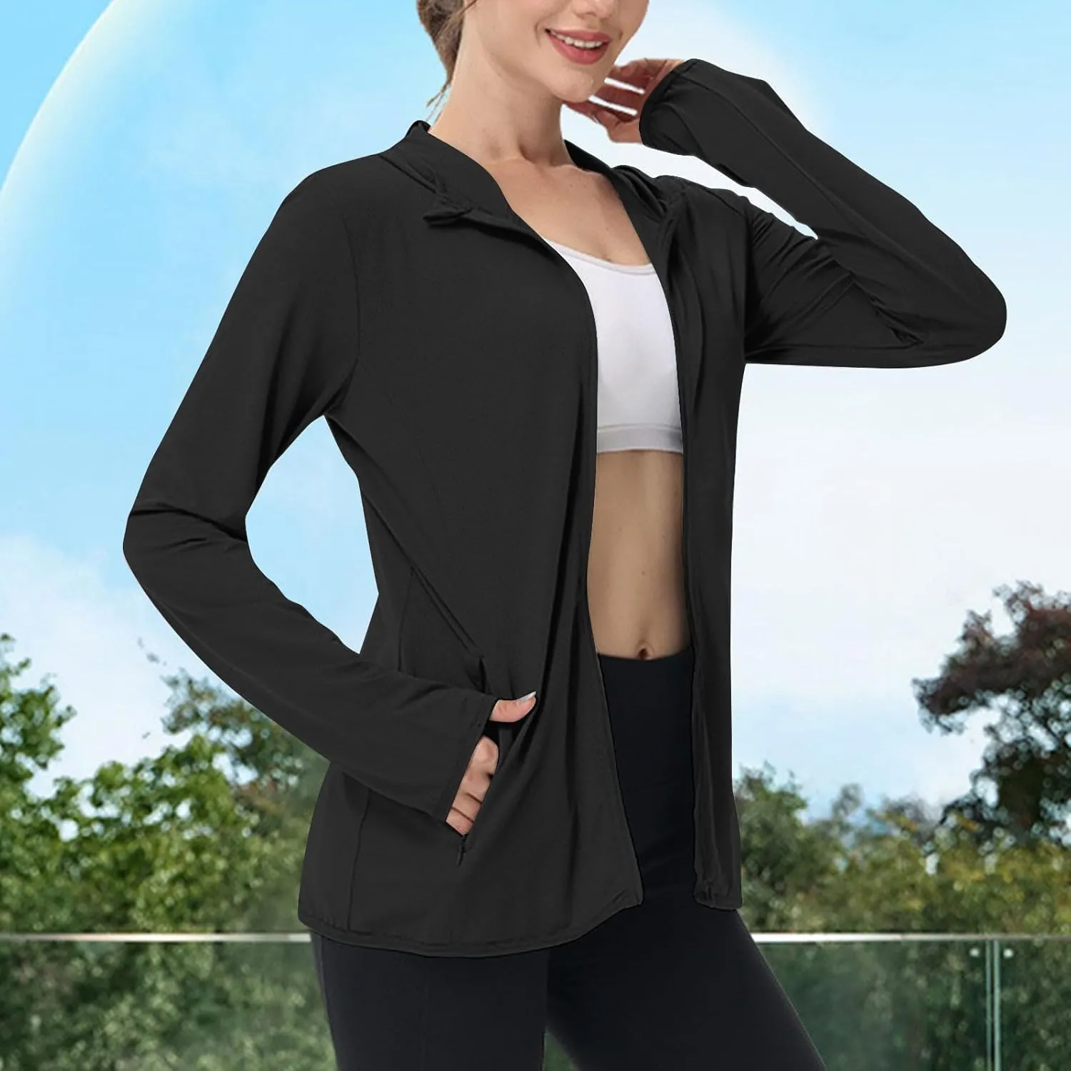 Sun Protection Shirts for Women UPF 50  SPF UV Long Sleeve Zip Up Hoodies Summer Outdoor Hiking Cooling Athletic Jackets