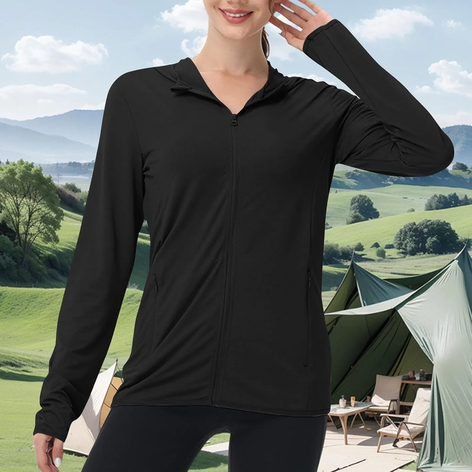 Sun Protection Shirts for Women UPF 50  SPF UV Long Sleeve Zip Up Hoodies Summer Outdoor Hiking Cooling Athletic Jackets