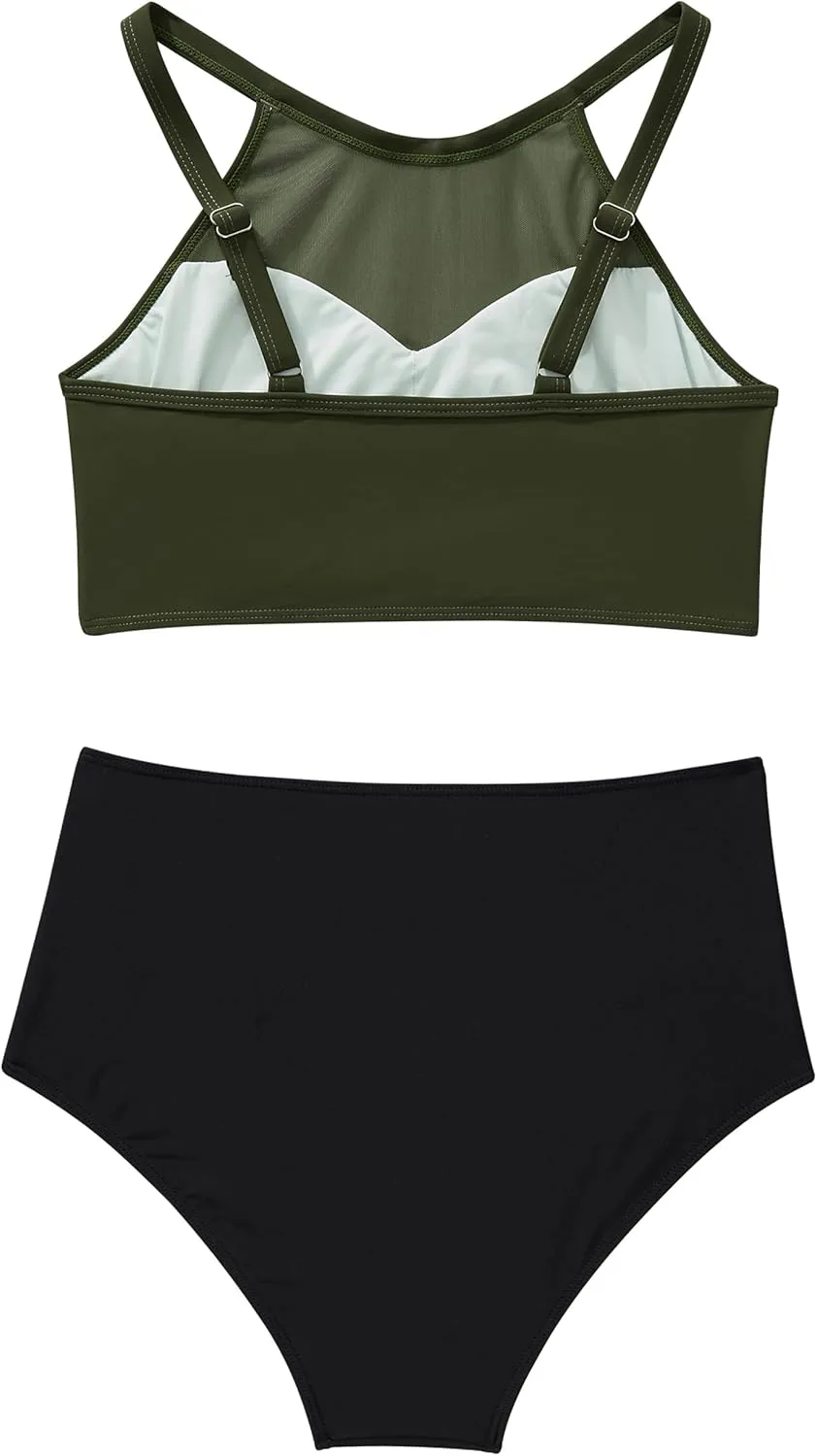 SUUKSESS Women High Waisted Bikini Sets Sexy Mesh High Neck Swimsuit 2 Piece
