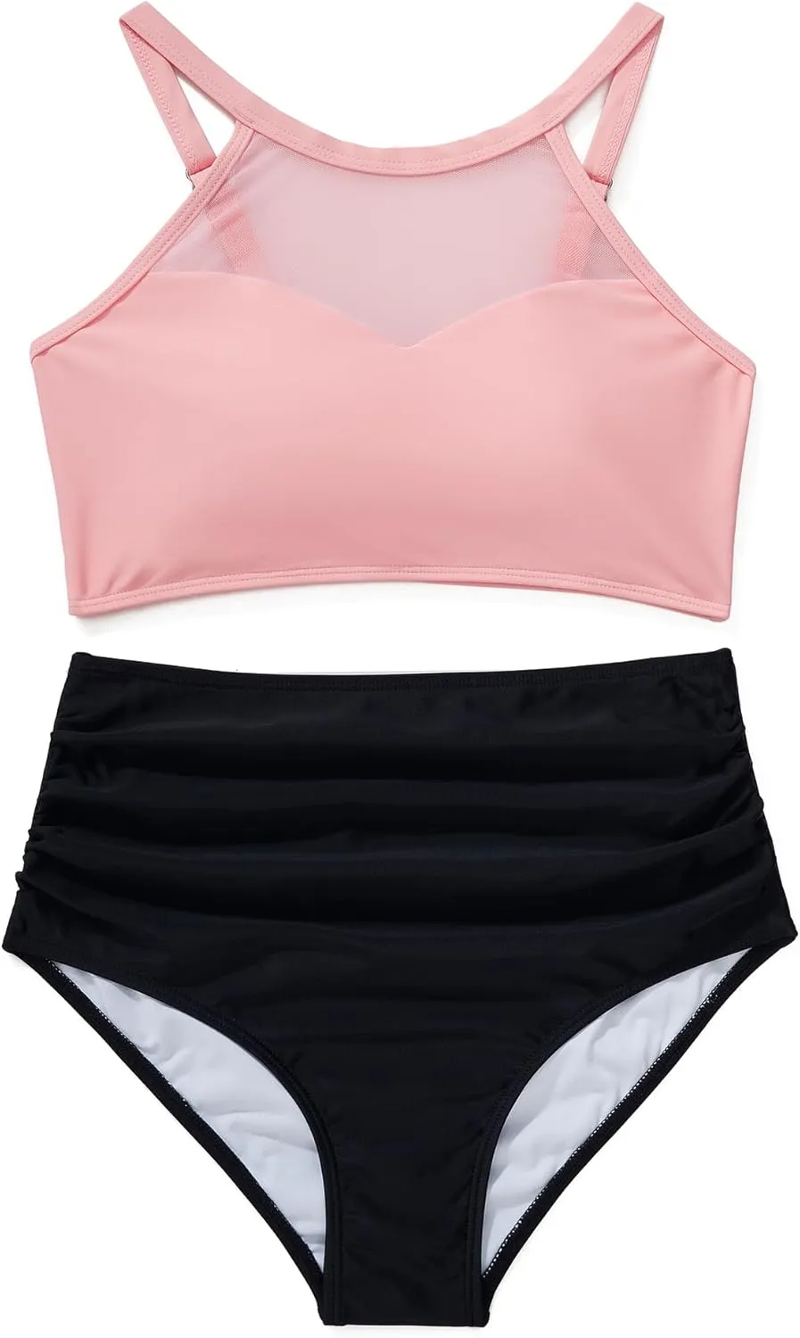 SUUKSESS Women High Waisted Bikini Sets Sexy Mesh High Neck Swimsuit 2 Piece