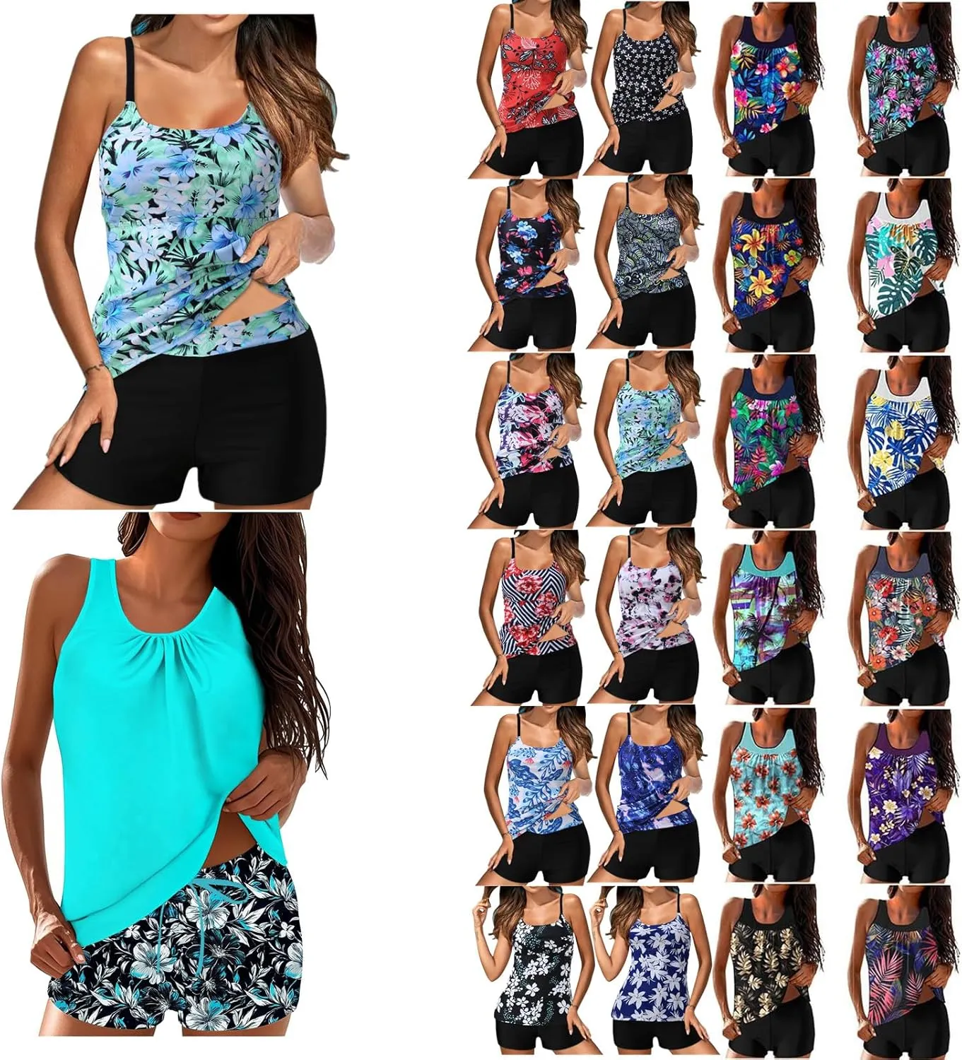 Swim Suits for Women 2025 Loose Bathing Suit Modest Swimsuit Tops Two Piece Tankini with Shorts Floral Swimwear Outfit