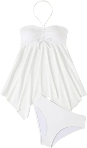 Swim Suits for Women Flowy Ruffled Tank Top Tankini Swimsuits Two Piece Split Type Bathing Suit Plus Size Swimwear