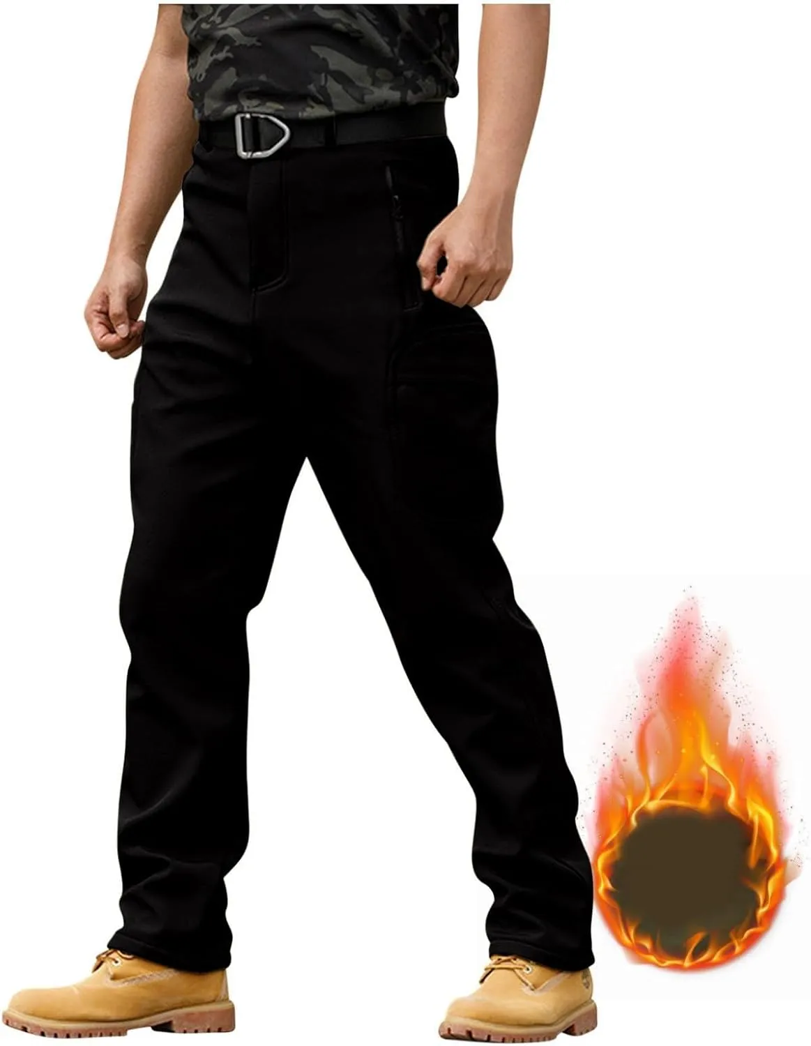 Tactical Pants Men Waterproof Fleece Lined Work Pants Ripstop Slim Fit Cargo Pants with Zipper Pockets Snow Ski Pants