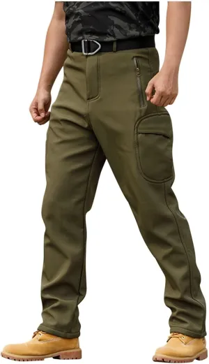 Tactical Pants Men Waterproof Fleece Lined Work Pants Ripstop Slim Fit Cargo Pants with Zipper Pockets Snow Ski Pants