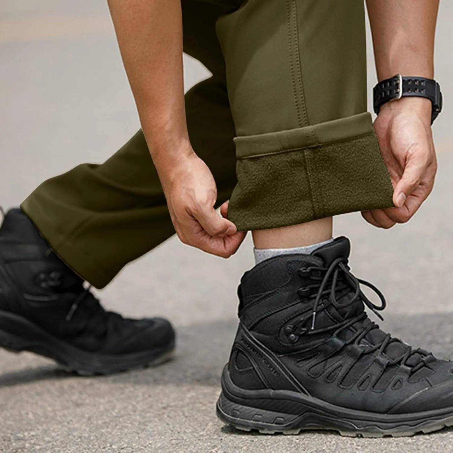 Tactical Pants Men Waterproof Fleece Lined Work Pants Ripstop Slim Fit Cargo Pants with Zipper Pockets Snow Ski Pants