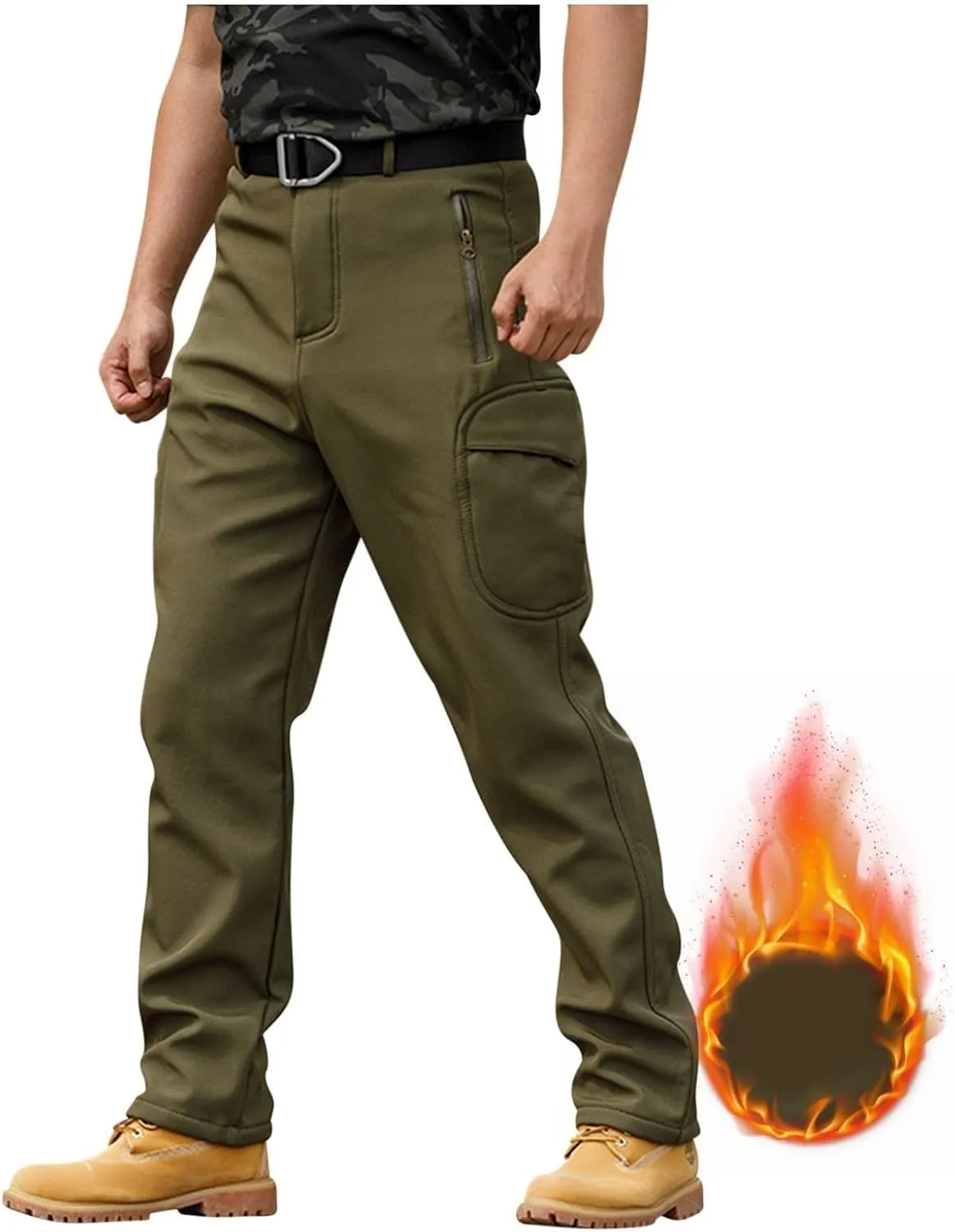 Tactical Pants Men Waterproof Fleece Lined Work Pants Ripstop Slim Fit Cargo Pants with Zipper Pockets Snow Ski Pants
