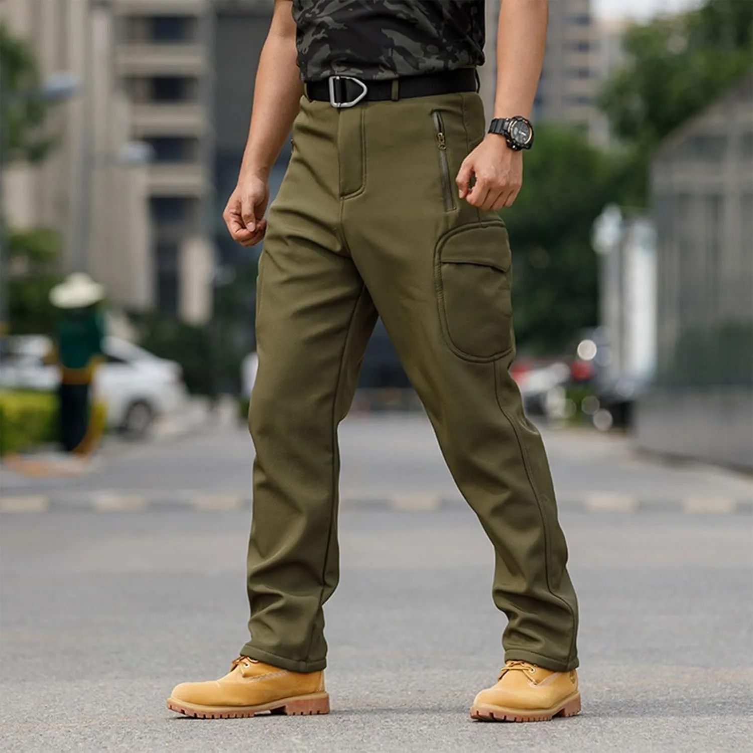 Tactical Pants Men Waterproof Fleece Lined Work Pants Ripstop Slim Fit Cargo Pants with Zipper Pockets Snow Ski Pants