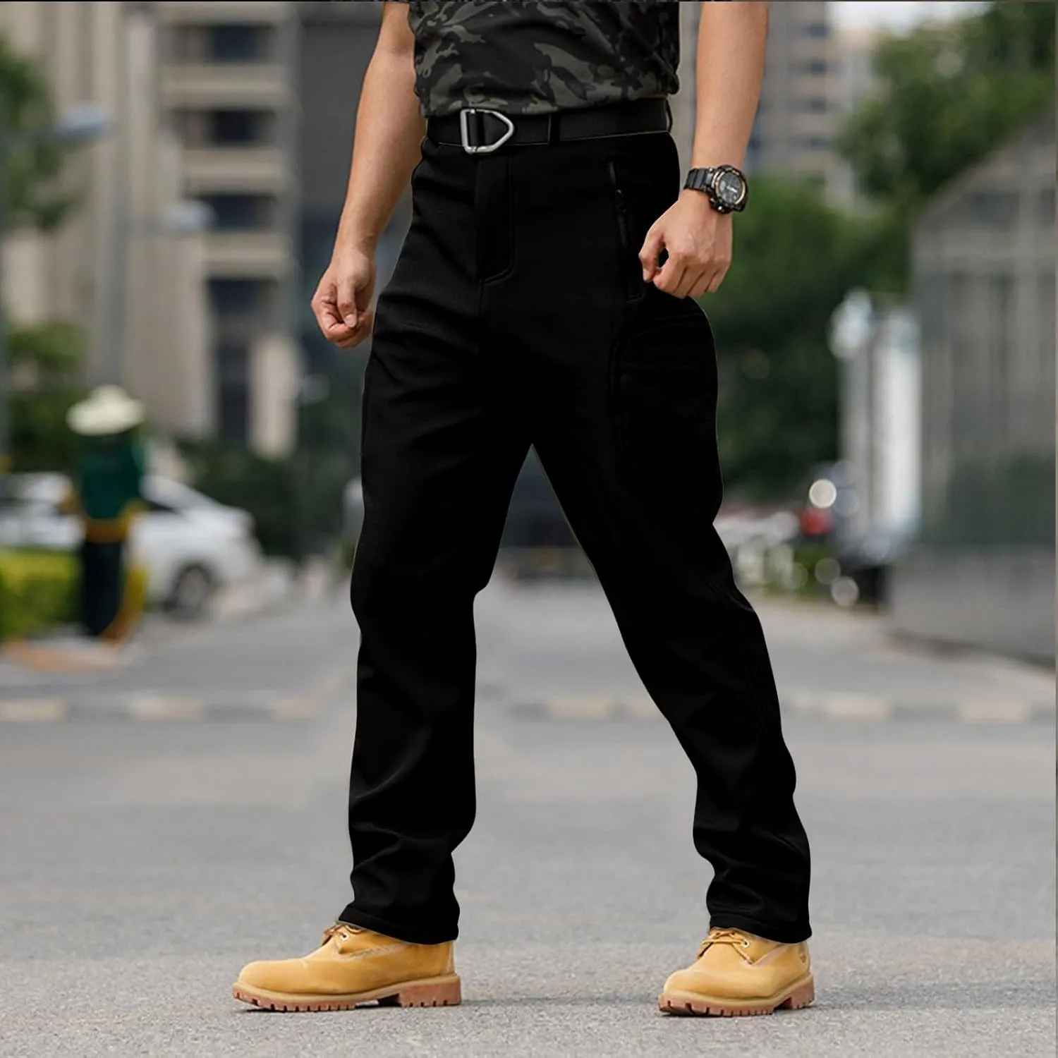 Tactical Pants Men Waterproof Fleece Lined Work Pants Ripstop Slim Fit Cargo Pants with Zipper Pockets Snow Ski Pants