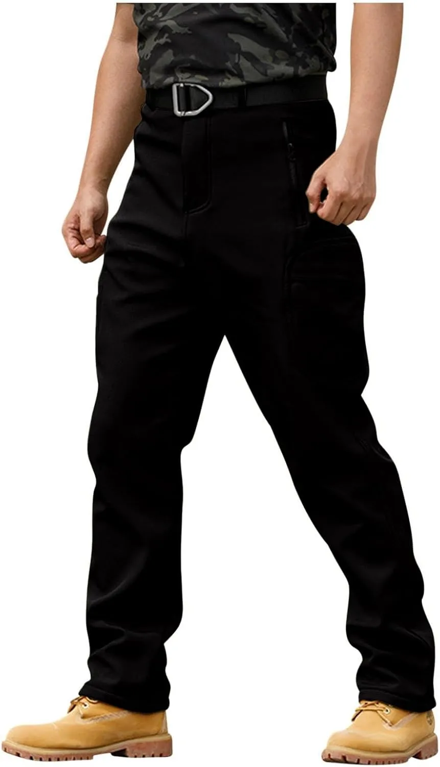 Tactical Pants Men Waterproof Fleece Lined Work Pants Ripstop Slim Fit Cargo Pants with Zipper Pockets Snow Ski Pants