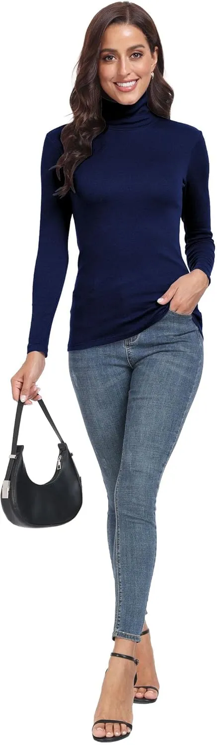 TAIPOVE Ribbed Knit Turtlenecks Shirts Women Cotton Turtle Neck Tops Long Sleeve Thermal Undershirt Slim Basic Pullover 2PKS