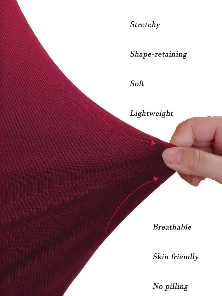TAIPOVE Ribbed Knit Turtlenecks Shirts Women Cotton Turtle Neck Tops Long Sleeve Thermal Undershirt Slim Basic Pullover 2PKS