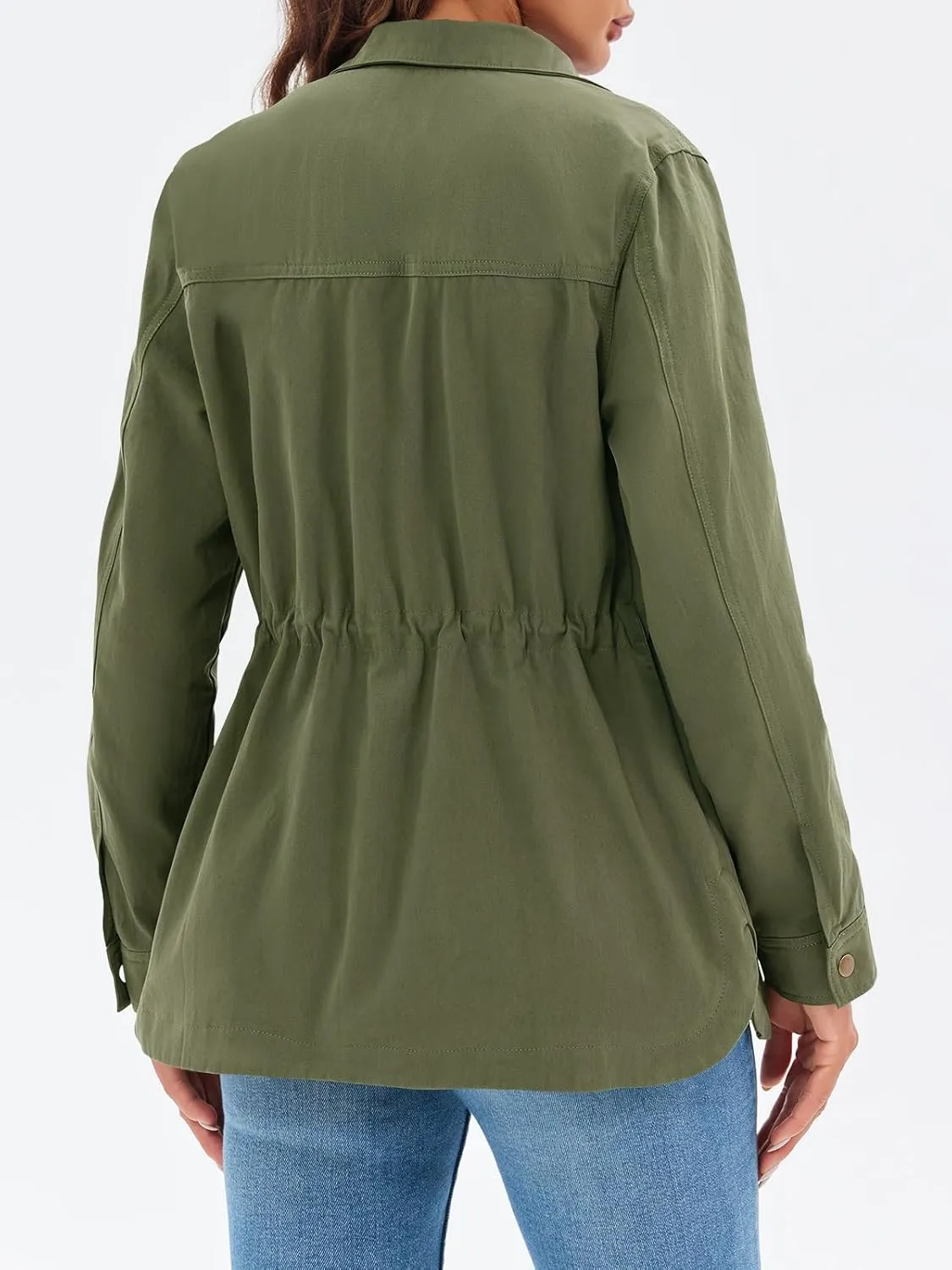 Tankaneo Womens Military Anorak Jacket Lightweight Zip Up Snap Buttons Utility Coat Outerwear