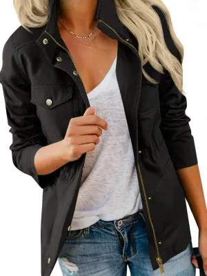 Tankaneo Womens Military Anorak Jacket Lightweight Zip Up Snap Buttons Utility Coat Outerwear