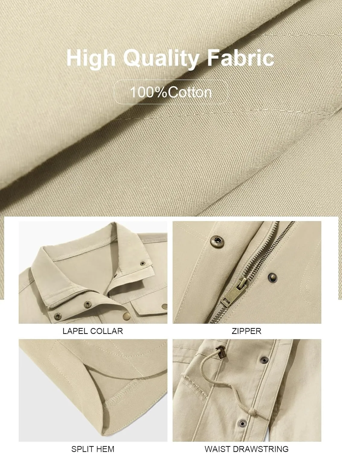 Tankaneo Womens Military Anorak Jacket Lightweight Zip Up Snap Buttons Utility Coat Outerwear