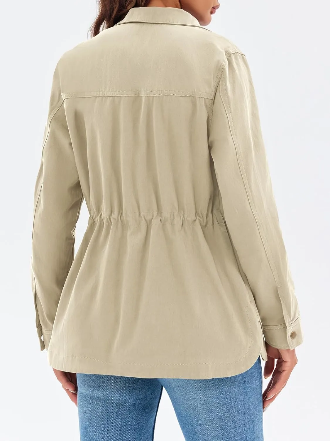 Tankaneo Womens Military Anorak Jacket Lightweight Zip Up Snap Buttons Utility Coat Outerwear