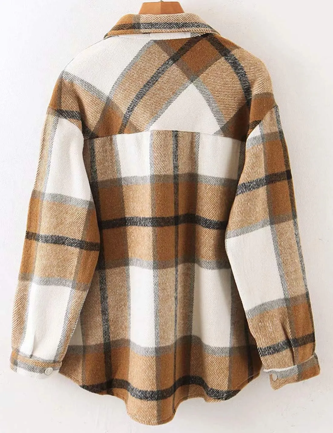 Tanming Womens Flannel Plaid Shacket Wool Blend Button Down Shirt Fall Fashion Jacket