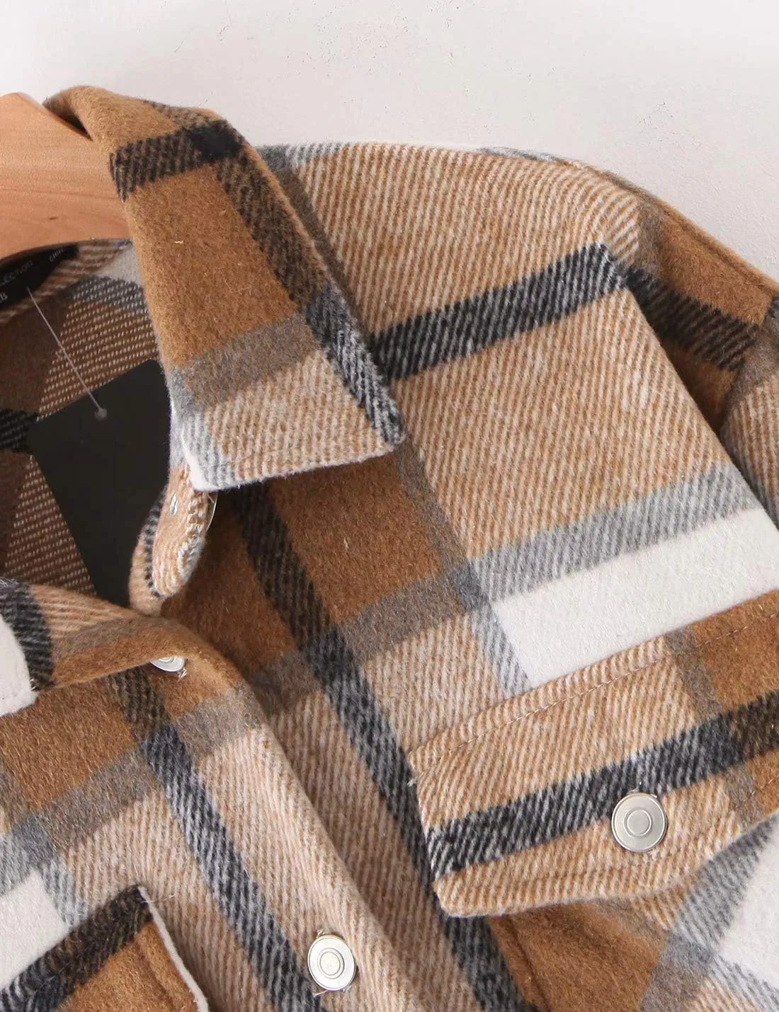 Tanming Womens Flannel Plaid Shacket Wool Blend Button Down Shirt Fall Fashion Jacket