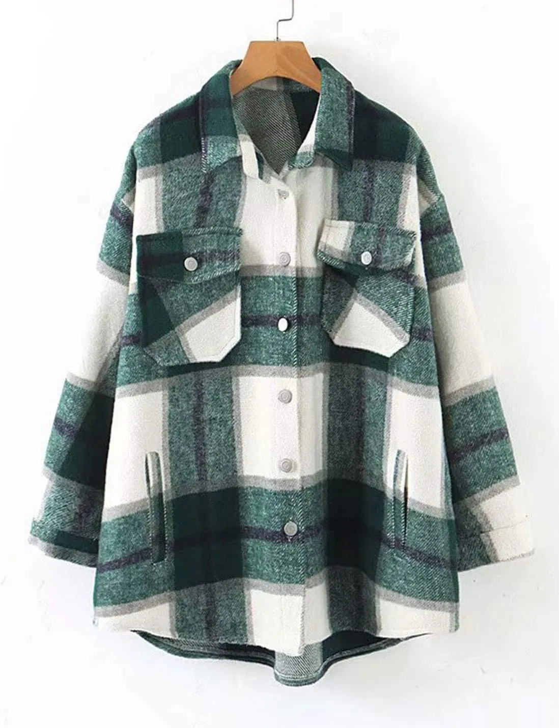 Tanming Womens Flannel Plaid Shacket Wool Blend Button Down Shirt Fall Fashion Jacket