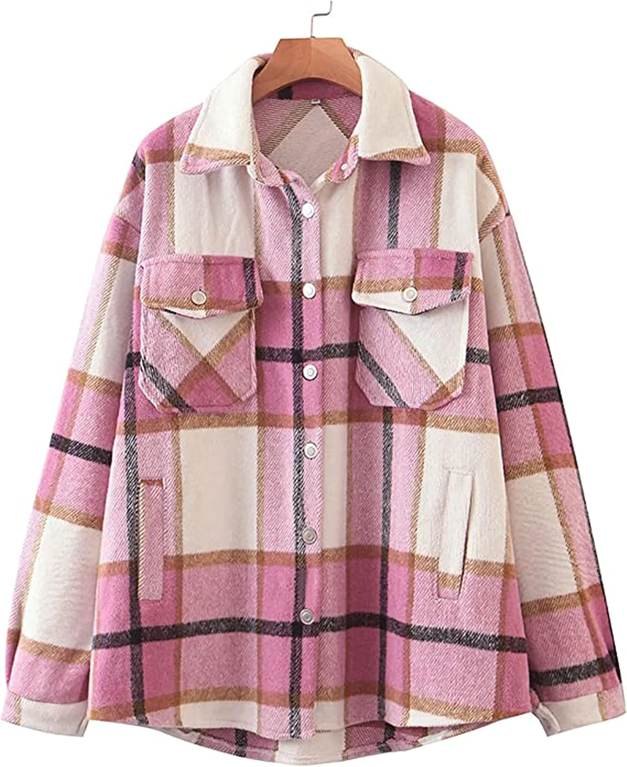 Tanming Womens Flannel Plaid Shacket Wool Blend Button Down Shirt Fall Fashion Jacket
