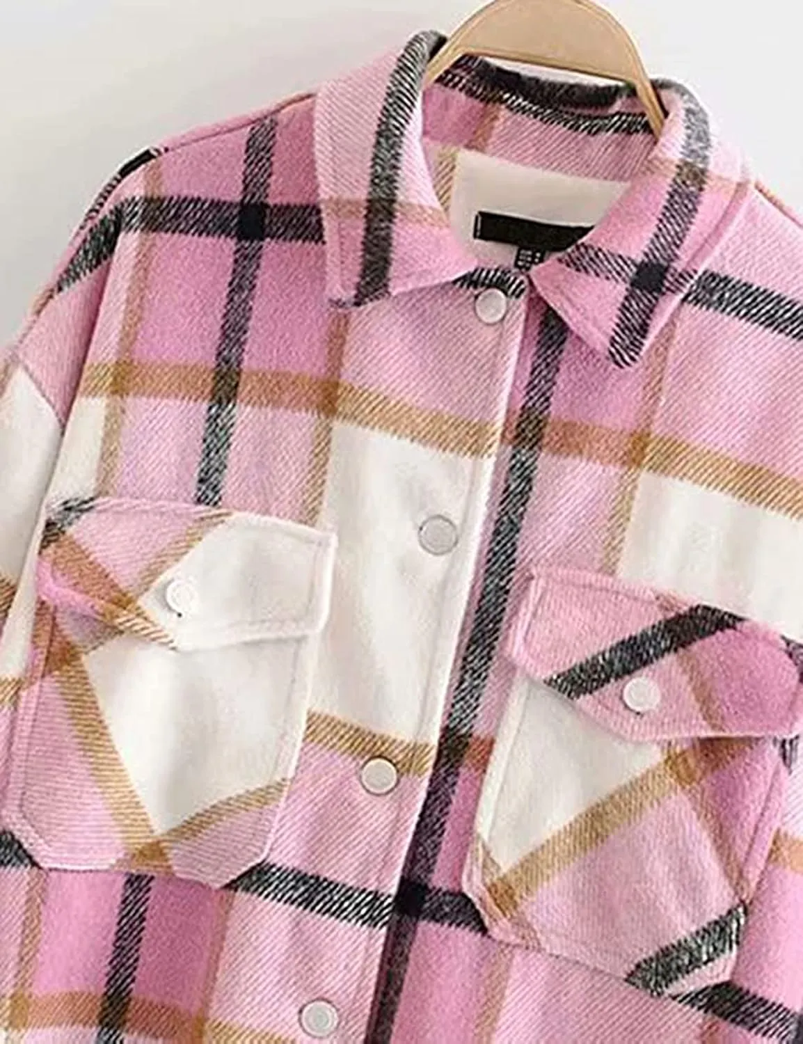 Tanming Womens Flannel Plaid Shacket Wool Blend Button Down Shirt Fall Fashion Jacket