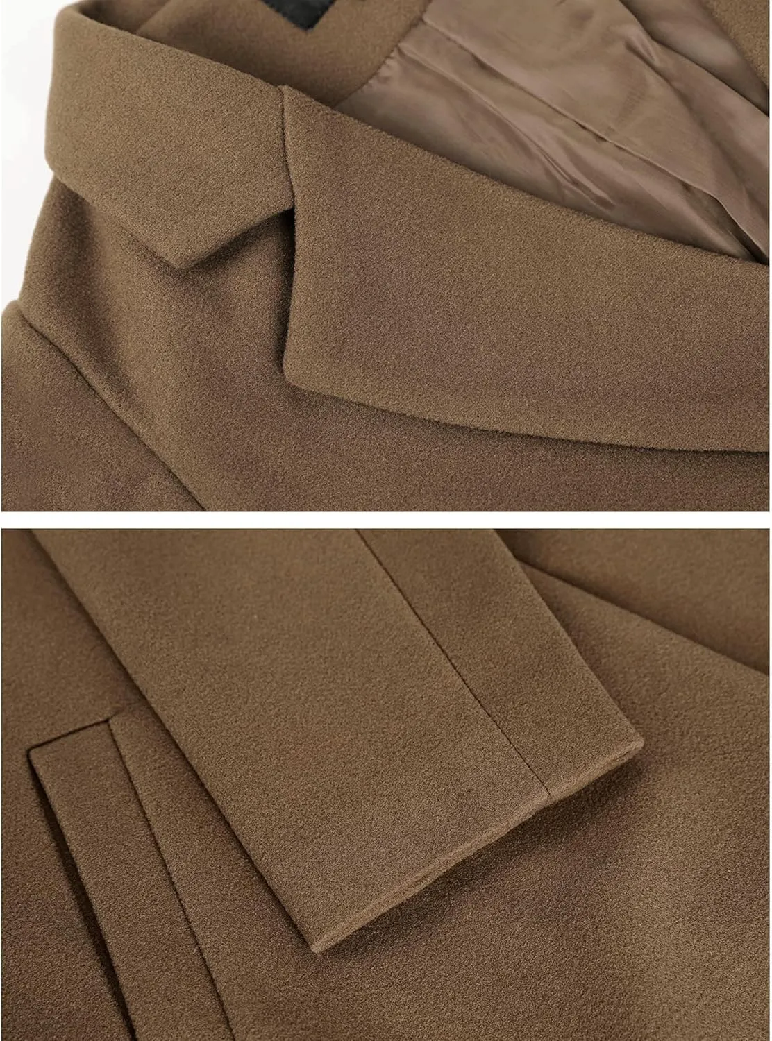 Tanming Women's Notch Lapel Double Breasted Wool Blend Mid Long Pea Trench Coat