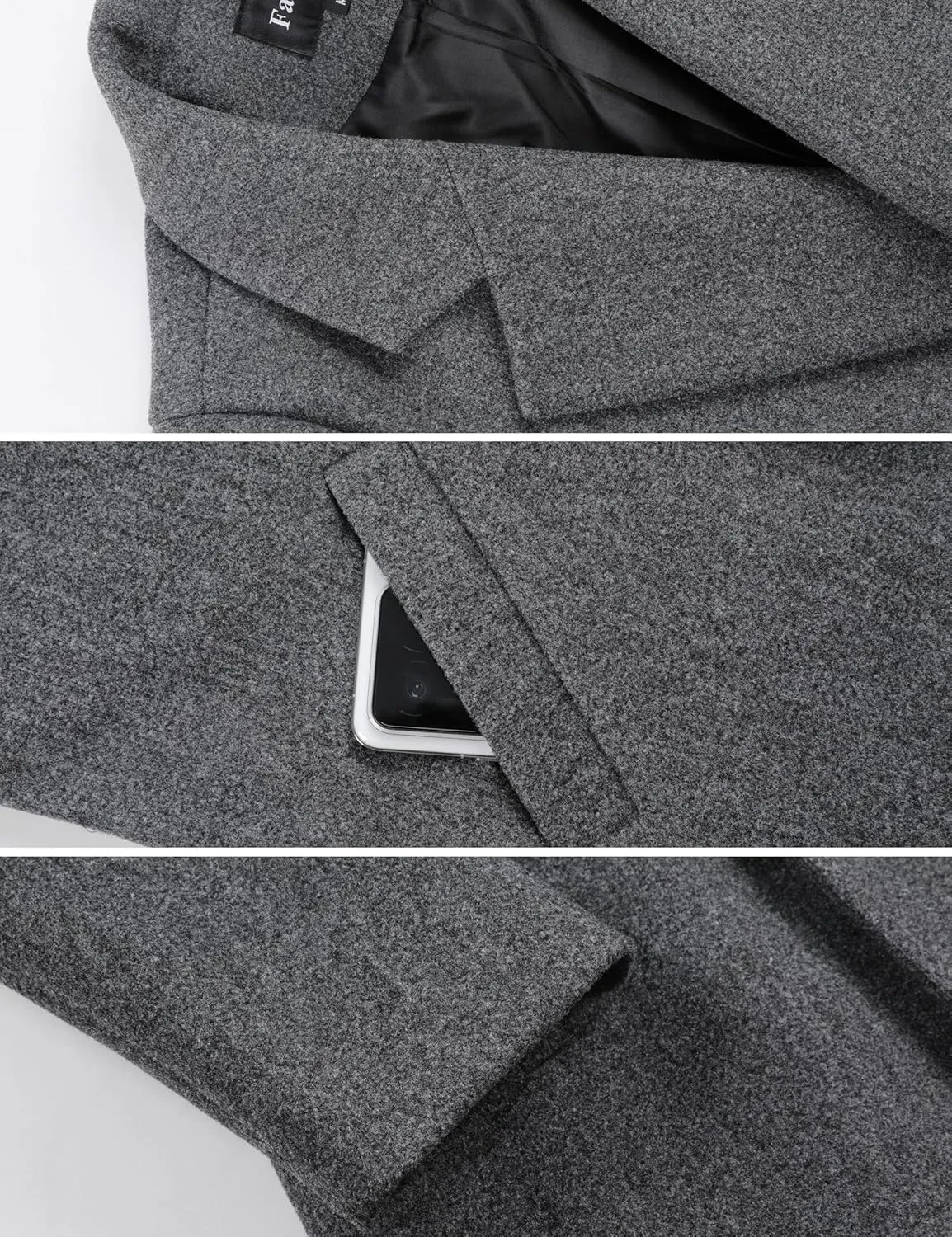 Tanming Women's Notch Lapel Double Breasted Wool Blend Mid Long Pea Trench Coat