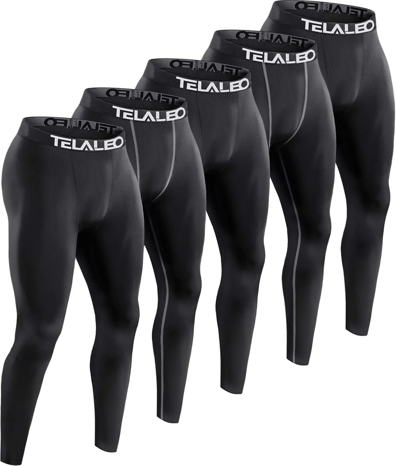 TELALEO 5 Pack Men's Compression Pants for Workout, Running, Basketball - Sports Baselayer Leggings