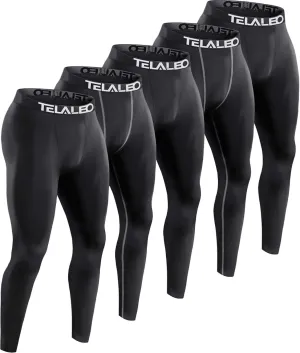 TELALEO 5 Pack Men's Compression Pants for Workout, Running, Basketball - Sports Baselayer Leggings