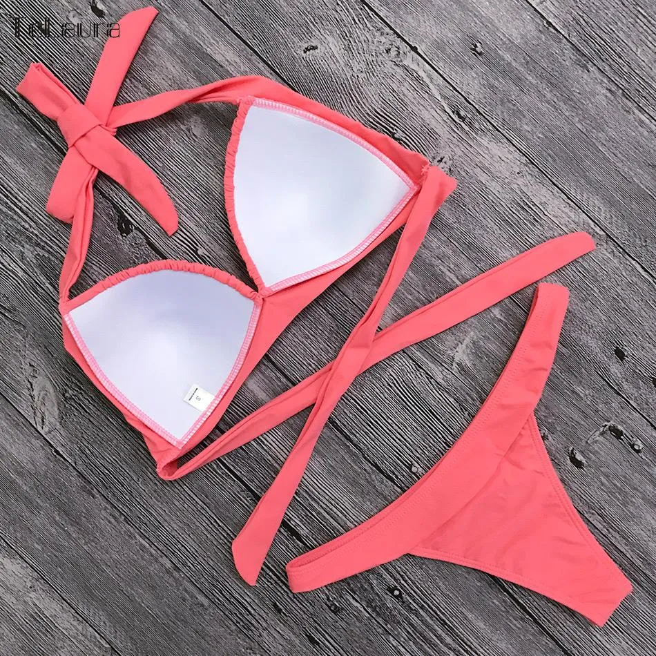 TeLaura 2018 Sexy Bikini Swimwear Women Swimsuit Push Up Bikinis Women Swim Suit Solid Bathing Suit Ruffle Beachwear Biquini