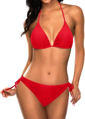Tempt Me Women Triangle Bikini Sets Halter Two Piece Sexy Swimsuit String Tie Side Bathing Suit